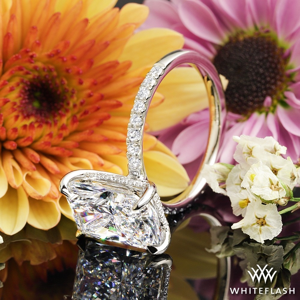 Platinum  Custom Half Eternity Hidden Halo Diamond Engagement Ring