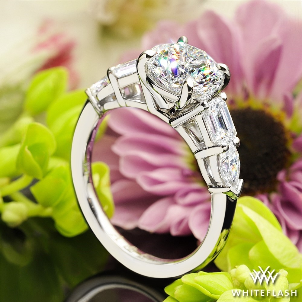 Platinum Custom Ring with Lab Grown Emerald and Pear Side Stones