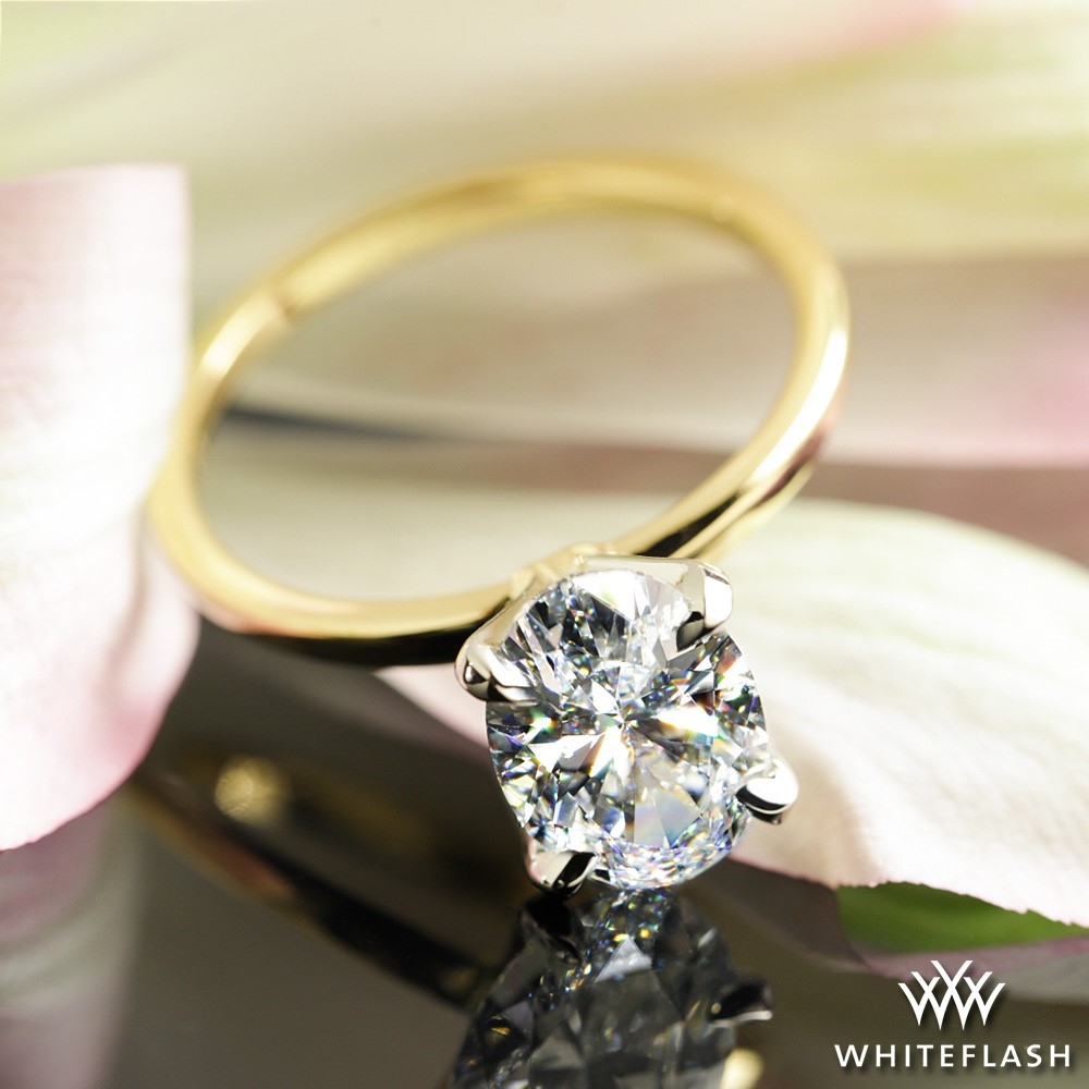 18k YG/PT Head Timeless 4 Prong Solitaire Engagement Ring