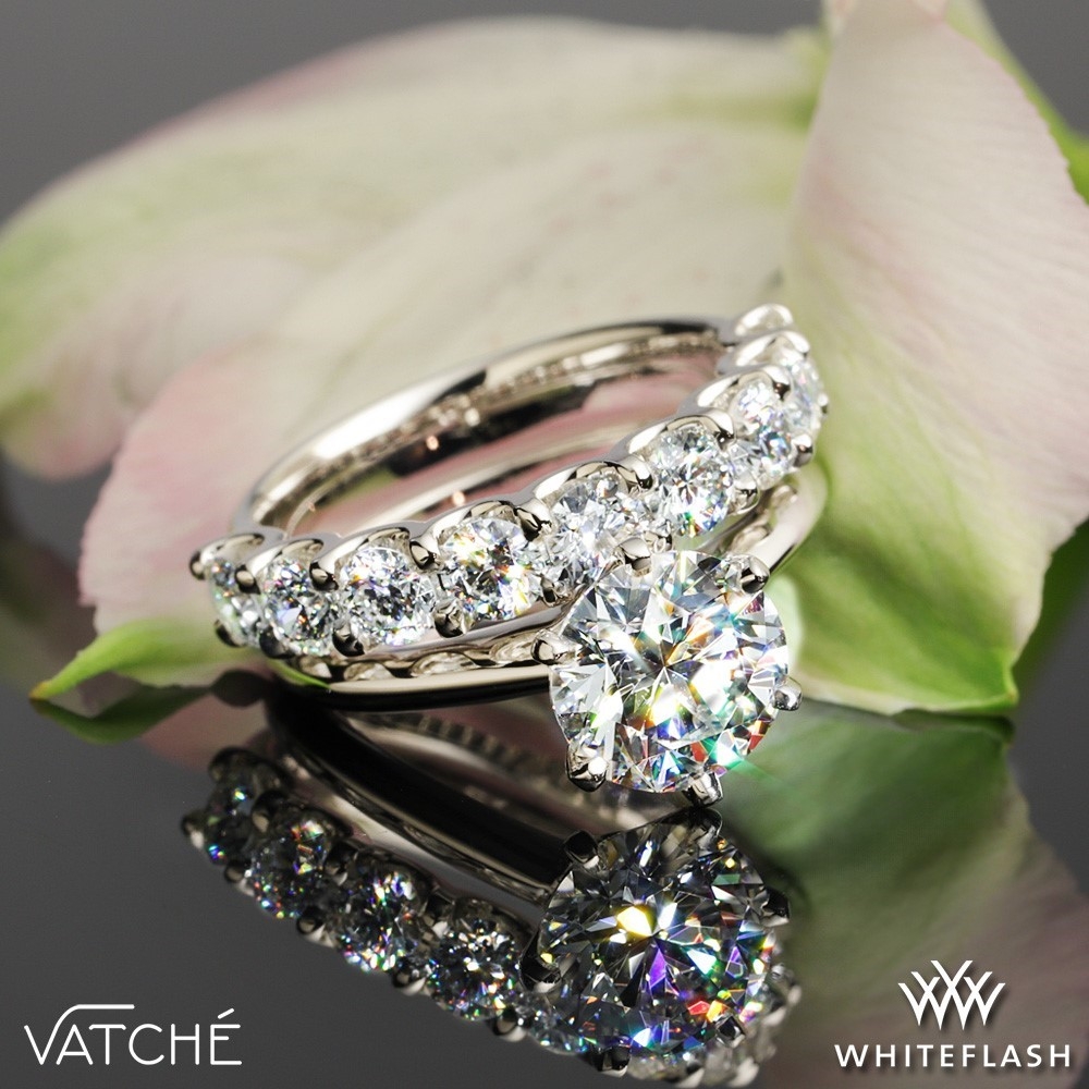 18k White Gold Vatche U-113 6-Prong Solitaire Engagement Ring with Kimberly Diamond Wedding Ring