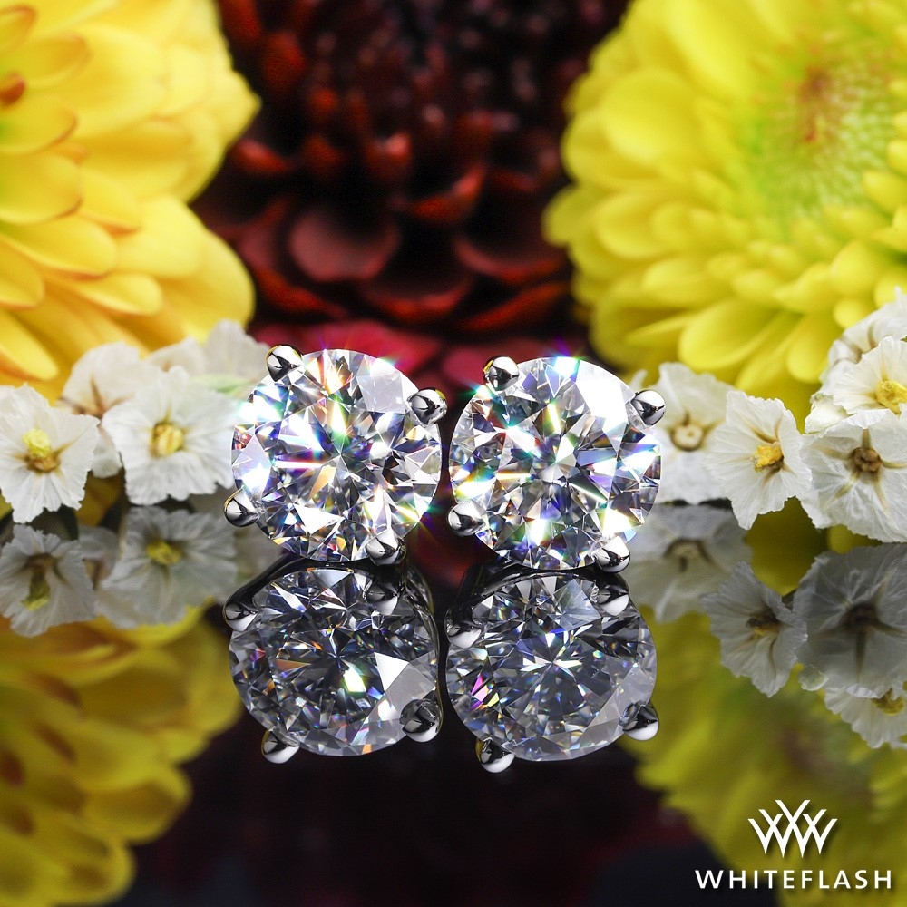 14k White Gold 4 prong Diamond Basket Earrings