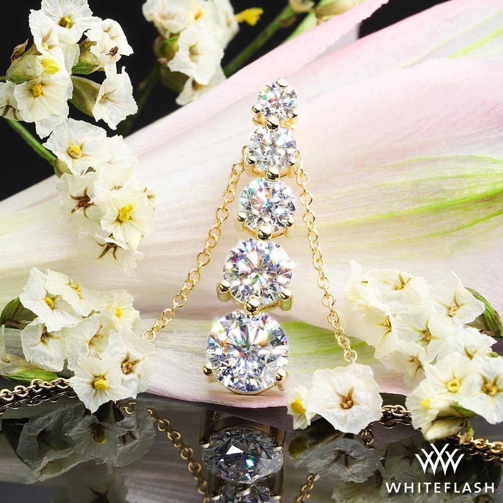 14k Yellow Gold Five Stone Cascade Lab Created Diamond Drop Pendant 