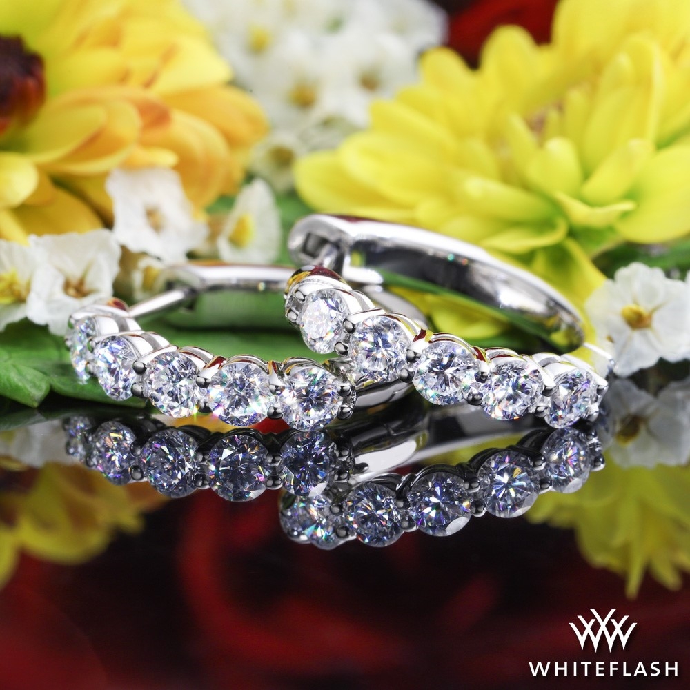 14k White Gold Five Stone Lab Created Diamond Hoop Earrings