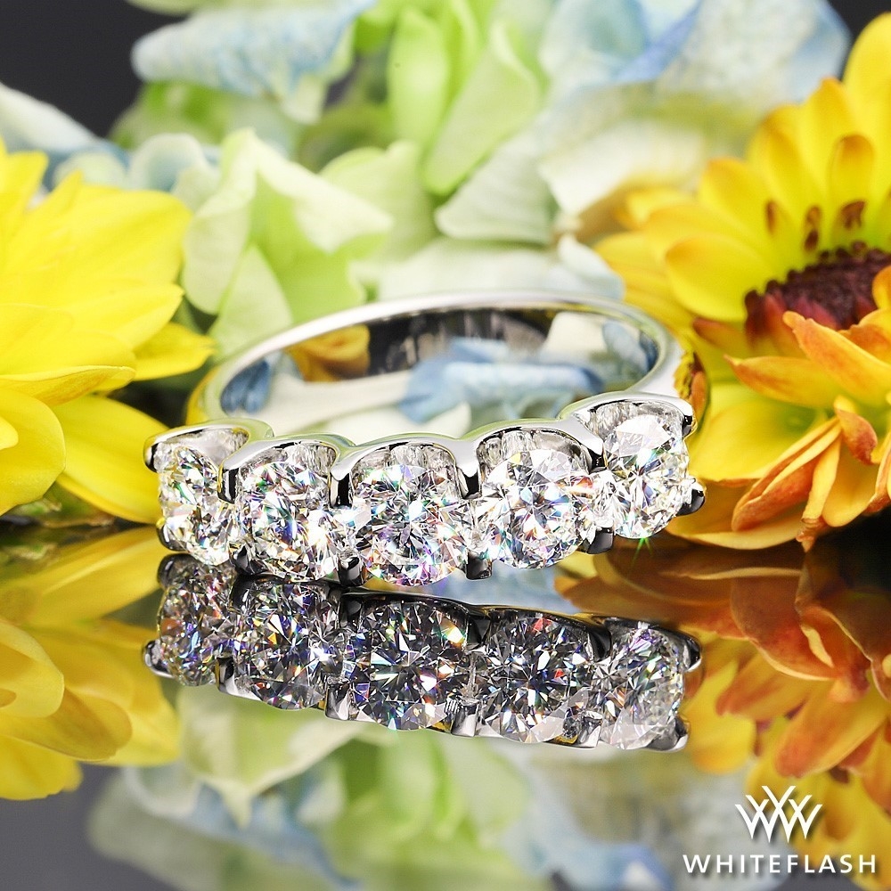 18k White Gold Skye Five Stone U-Prong Diamond Right Hand Ring