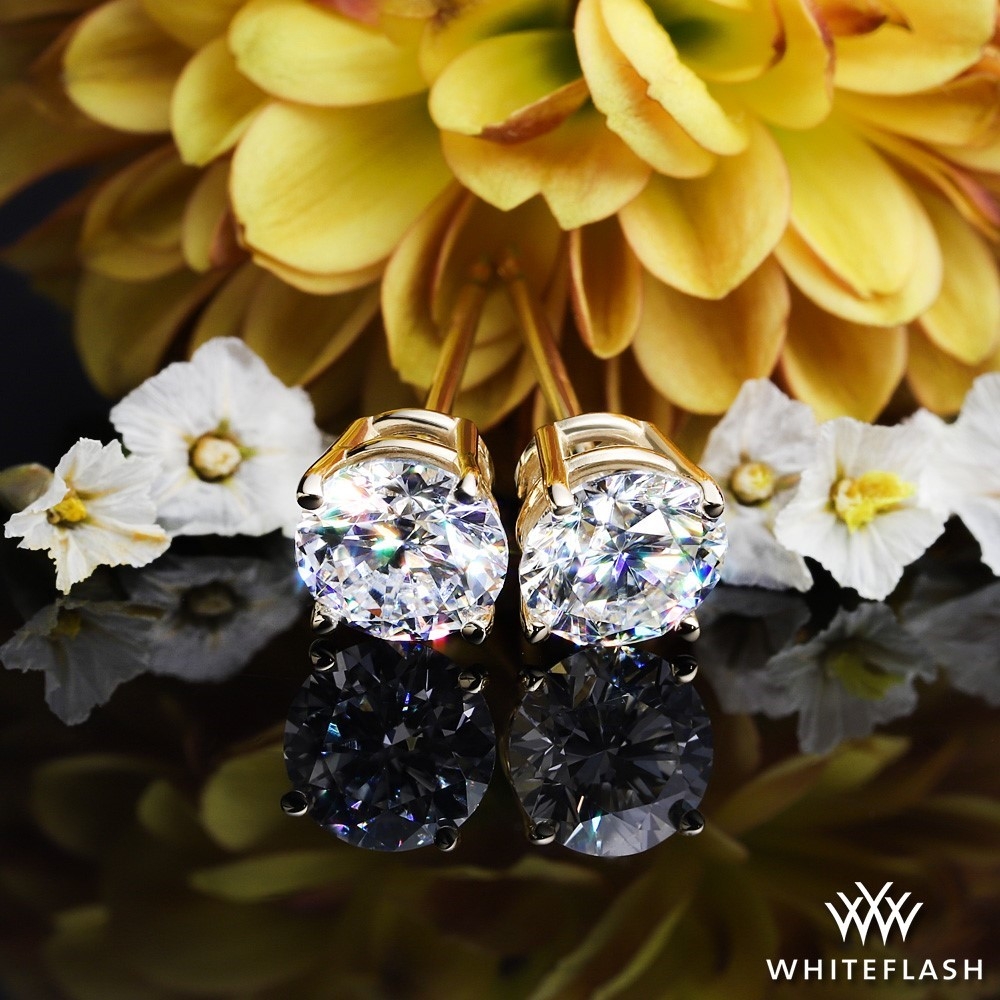 14k White Gold 4 Prong Classic Lab Created Diamond Earrings