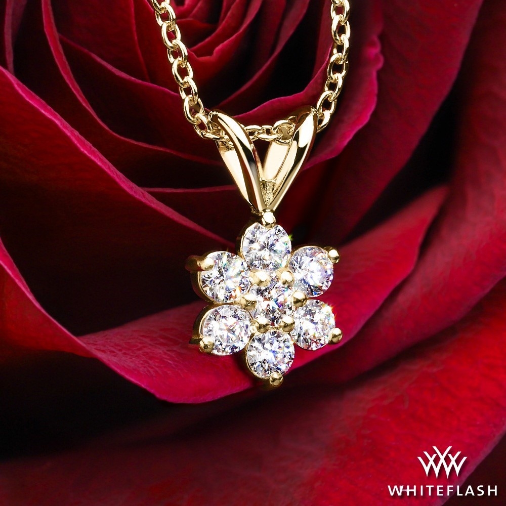 14k Yellow Gold Flower Cluster Diamond Pendant