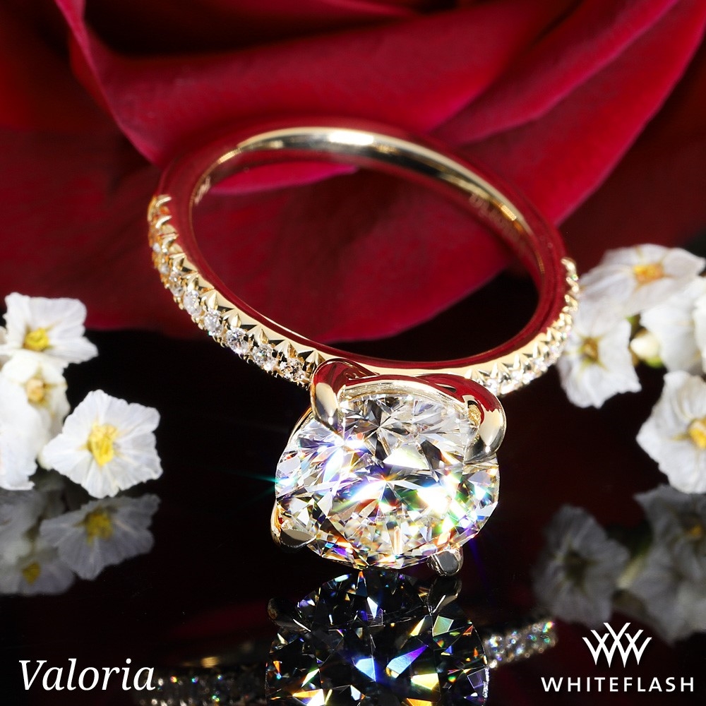 14k Yellow Gold Semi-Custom Valoria Hidden Halo Petite Pave Engagement Ring