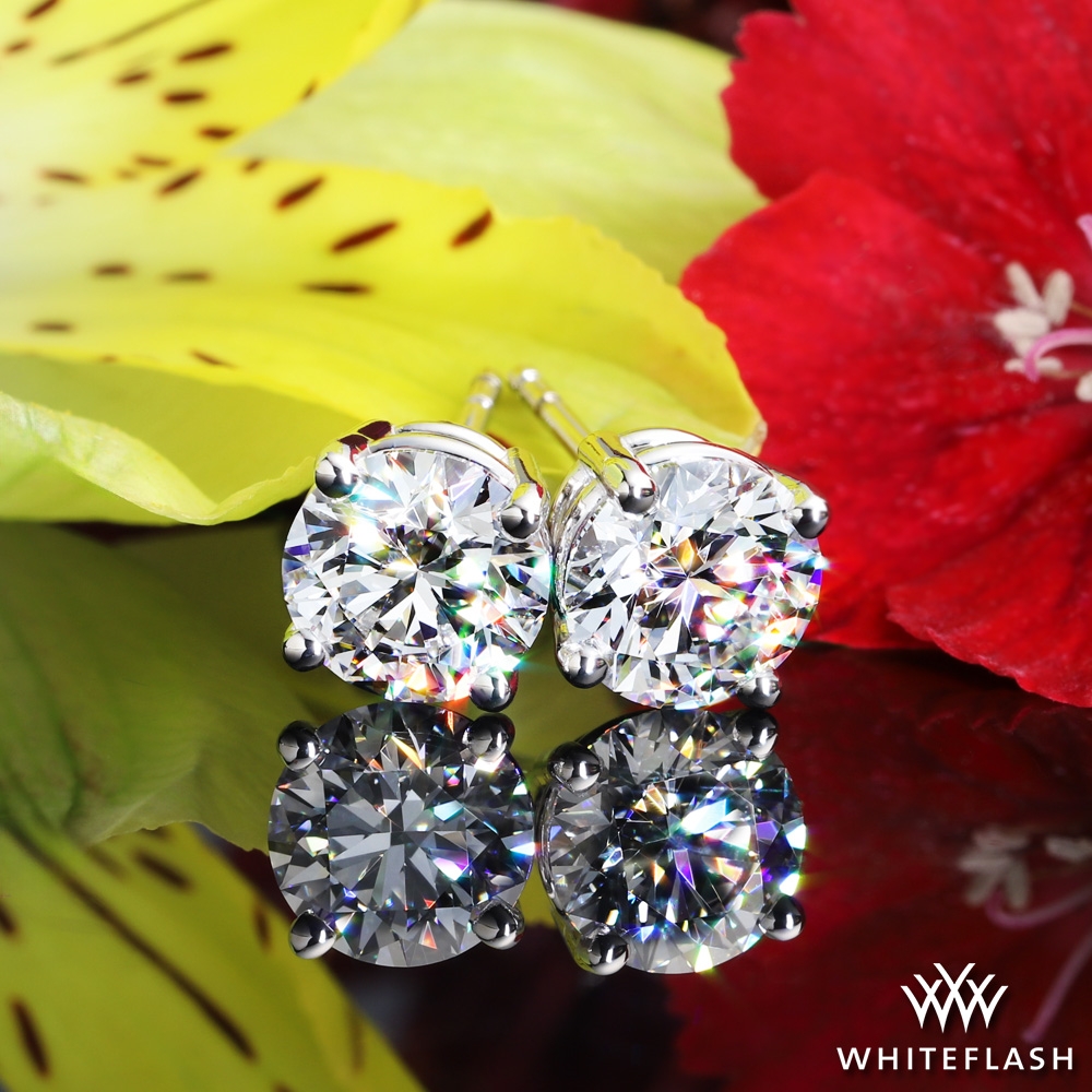 14k White Gold 4 Prong Basket Diamond Earrings