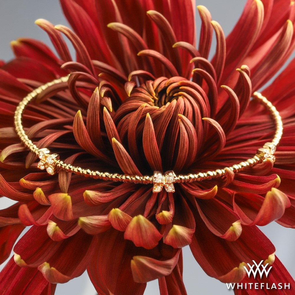 14k Yellow Gold Flexible Clover Cluster Diamond Bangle