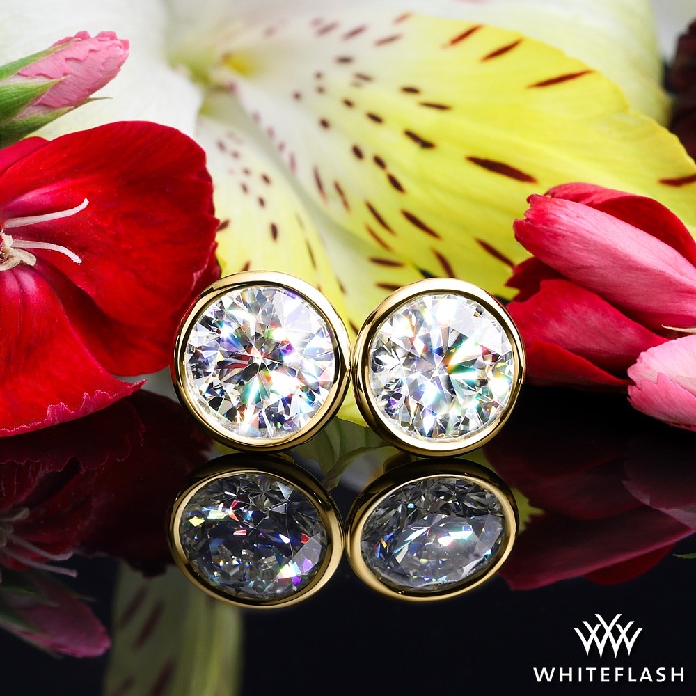 18k Yellow Gold Handmade Full-Bezel Diamond Earrings
