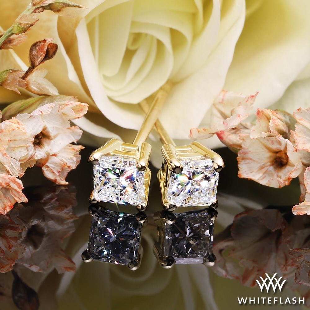 18k Yellow Gold Princess Diamond Earrings
