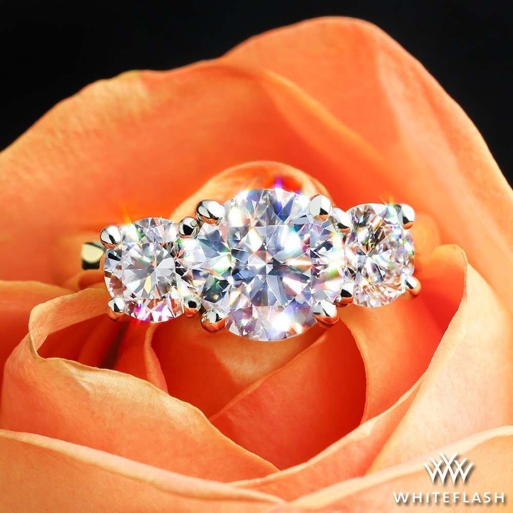 18k Yellow Gold Trellis 3 Stone Engagement Ring with Platinum Head