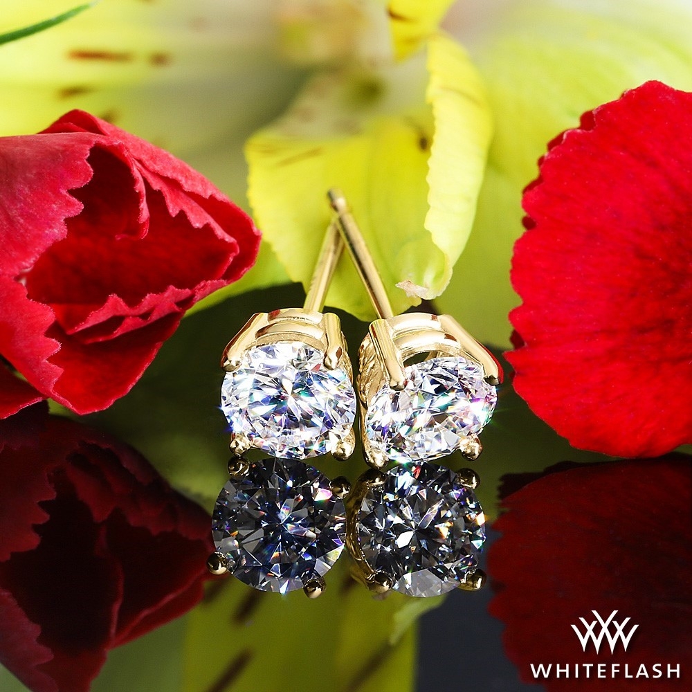 14k Yellow Gold 4 Prong Classic Lab Created Diamond Earrings