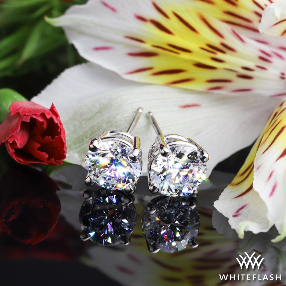 14k White Gold 4 Prong Basket Diamond Earrings