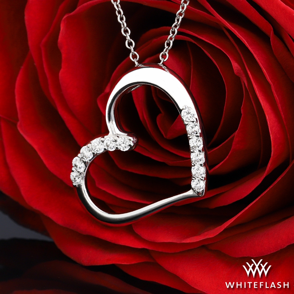 14k White Gold Diamond Detail Heart Pendant