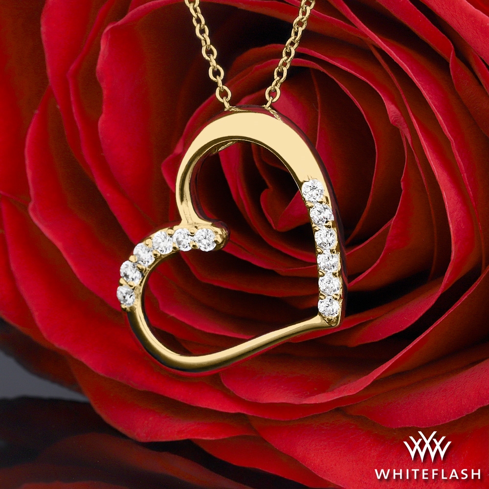 14k Yellow Gold Diamond Detail Heart Pendant