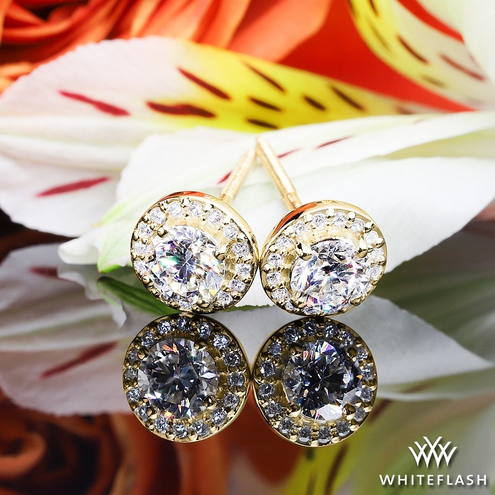 14k Yellow Gold Halo Lab Created Diamond Stud Earrings