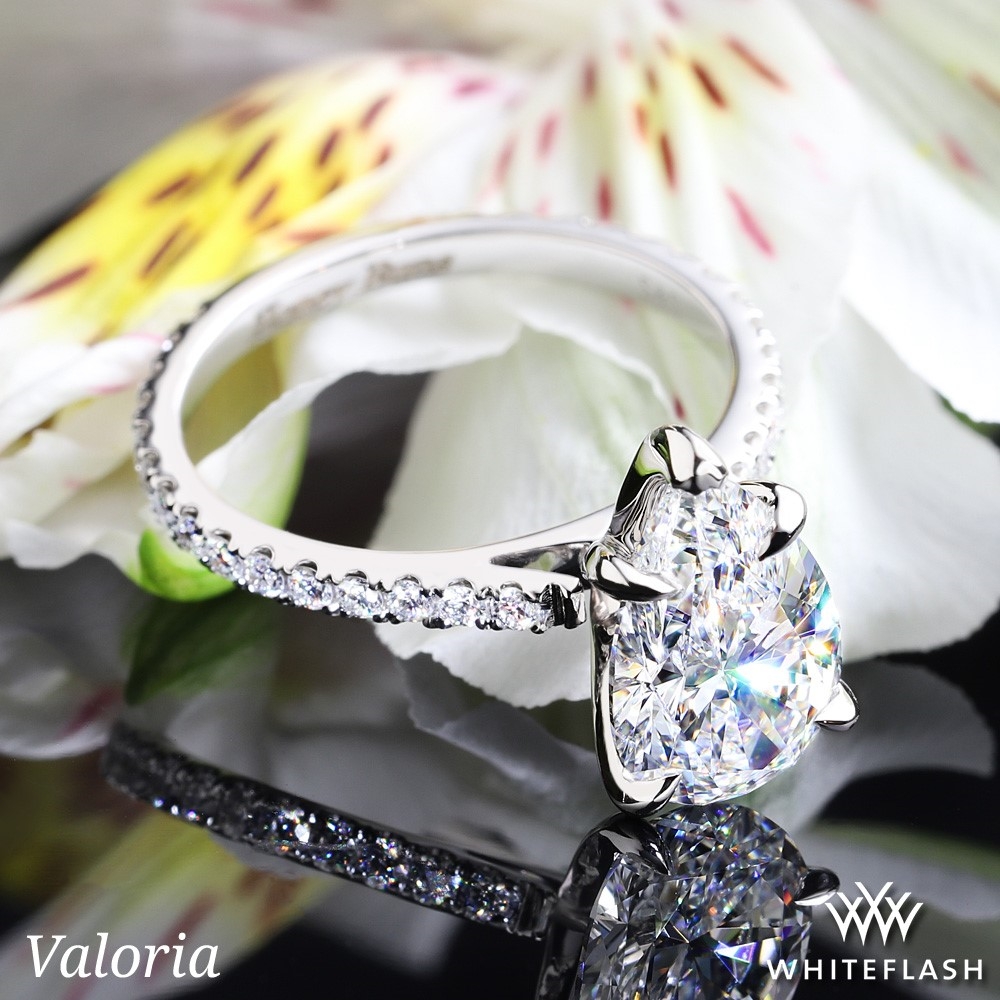 14k White Gold Valoria Cathedral French-Set Diamond Engagement Ring