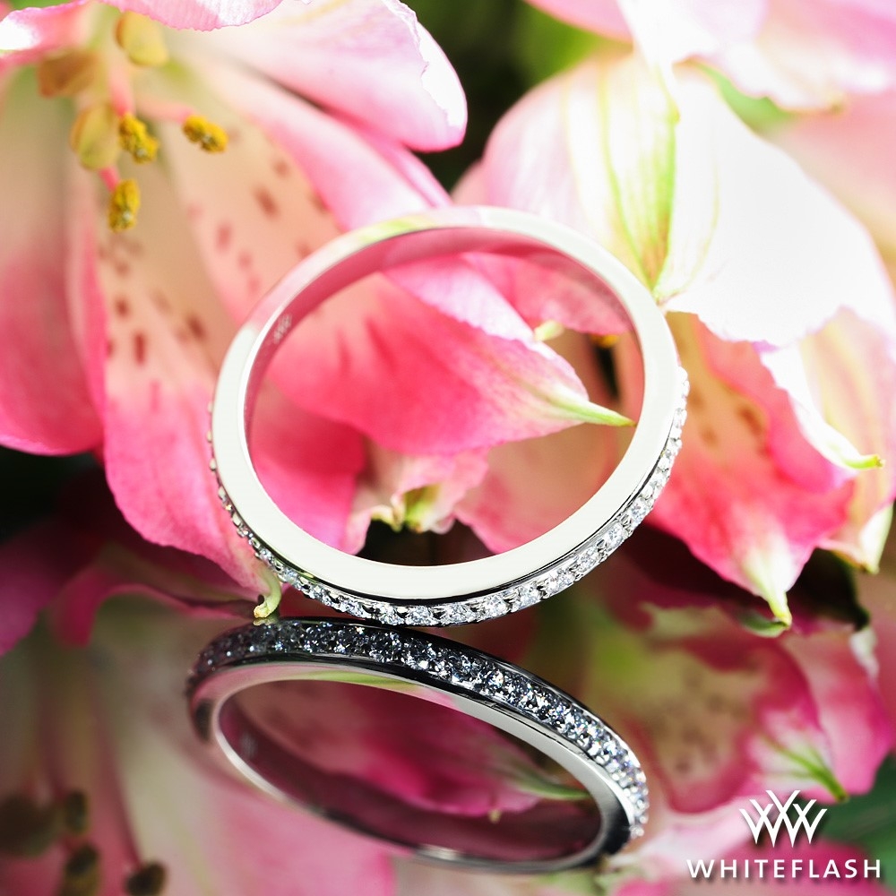 Platinum Legato Sleek Line Pave Diamond Wedding Ring