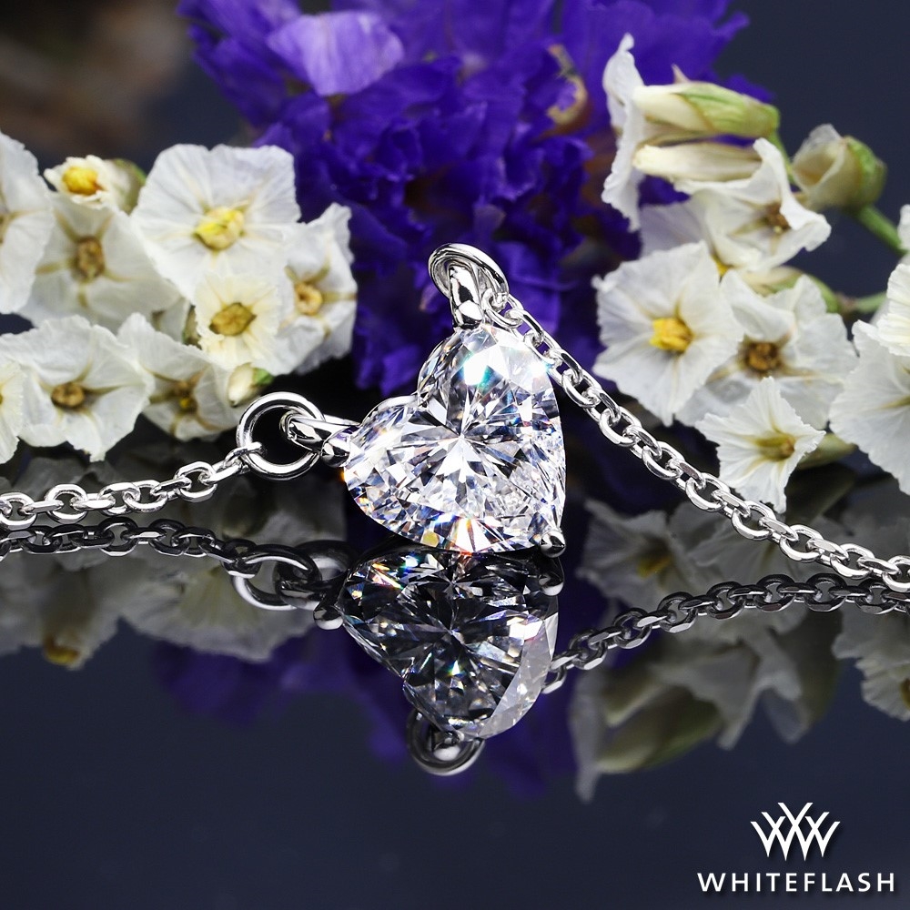 14k White Gold Solitaire Heart Lab Created Diamond Pendant 