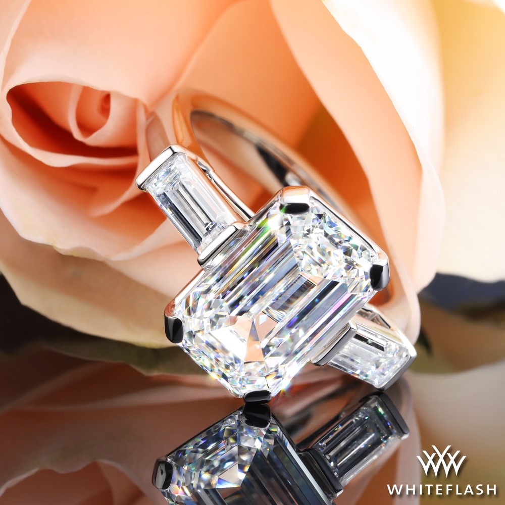 Platinum Custom Diamond Ring with Straight Baguettes