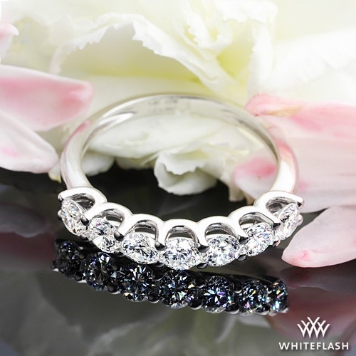 14k White Gold Round 7 Stone Lab Created Diamond Right Hand Ring