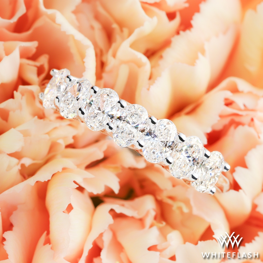 14k White Gold Oval 7 Stone Lab Created Diamond Right Hand Ring