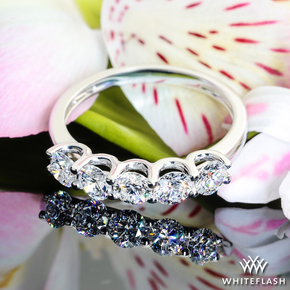 14k White Gold Round 5 Stone Lab Created Diamond Right Hand Ring