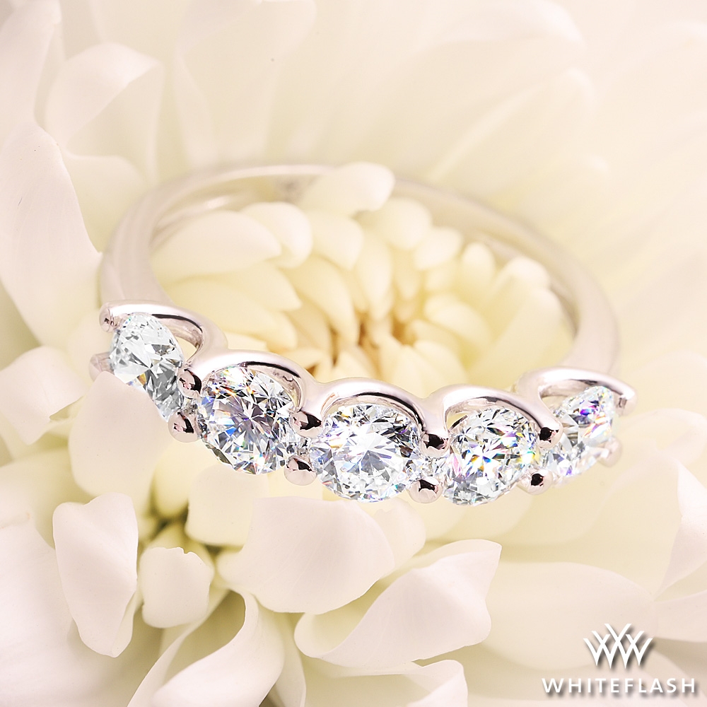 14k White Gold Round 5 Stone Lab Created Diamond Right Hand Ring