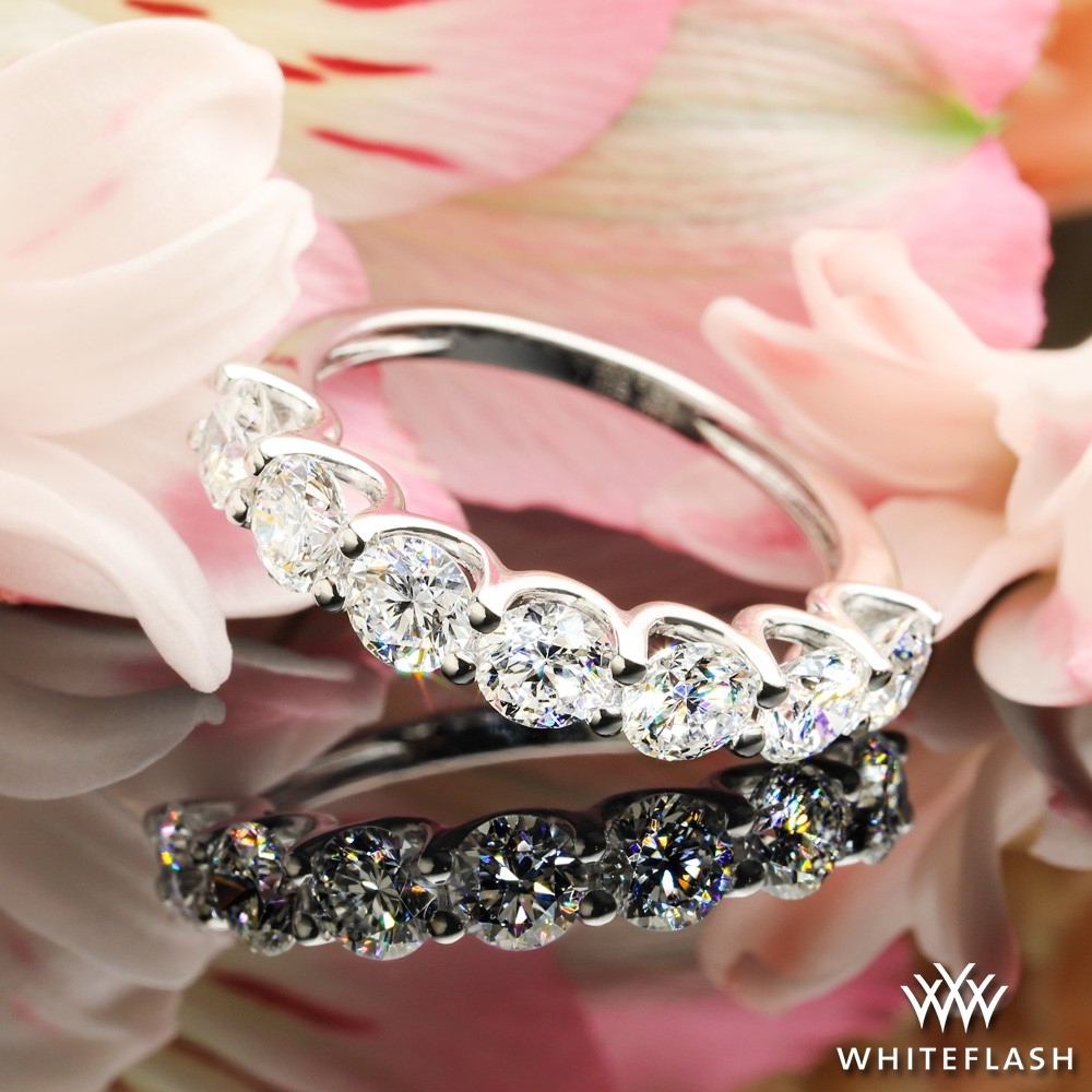 14k White Gold Round 7 Stone Lab Created Diamond Right Hand Ring