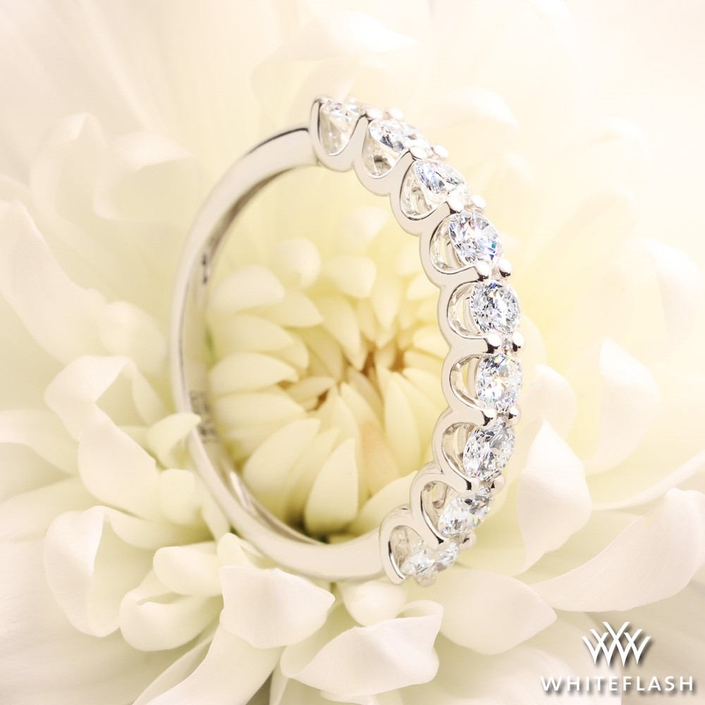 14k White Gold Round 9 Stone Lab Created Diamond Right Hand Ring