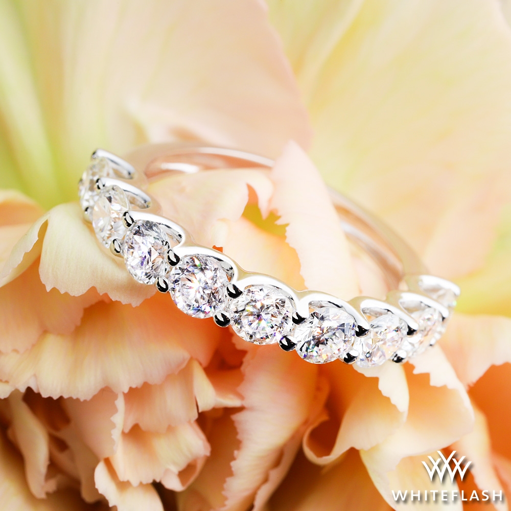 14k White Gold Round 9 Stone Lab Created Diamond Right Hand Ring
