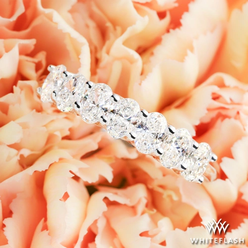 14k White Gold Oval 7 Stone Lab Created Diamond Right Hand Ring