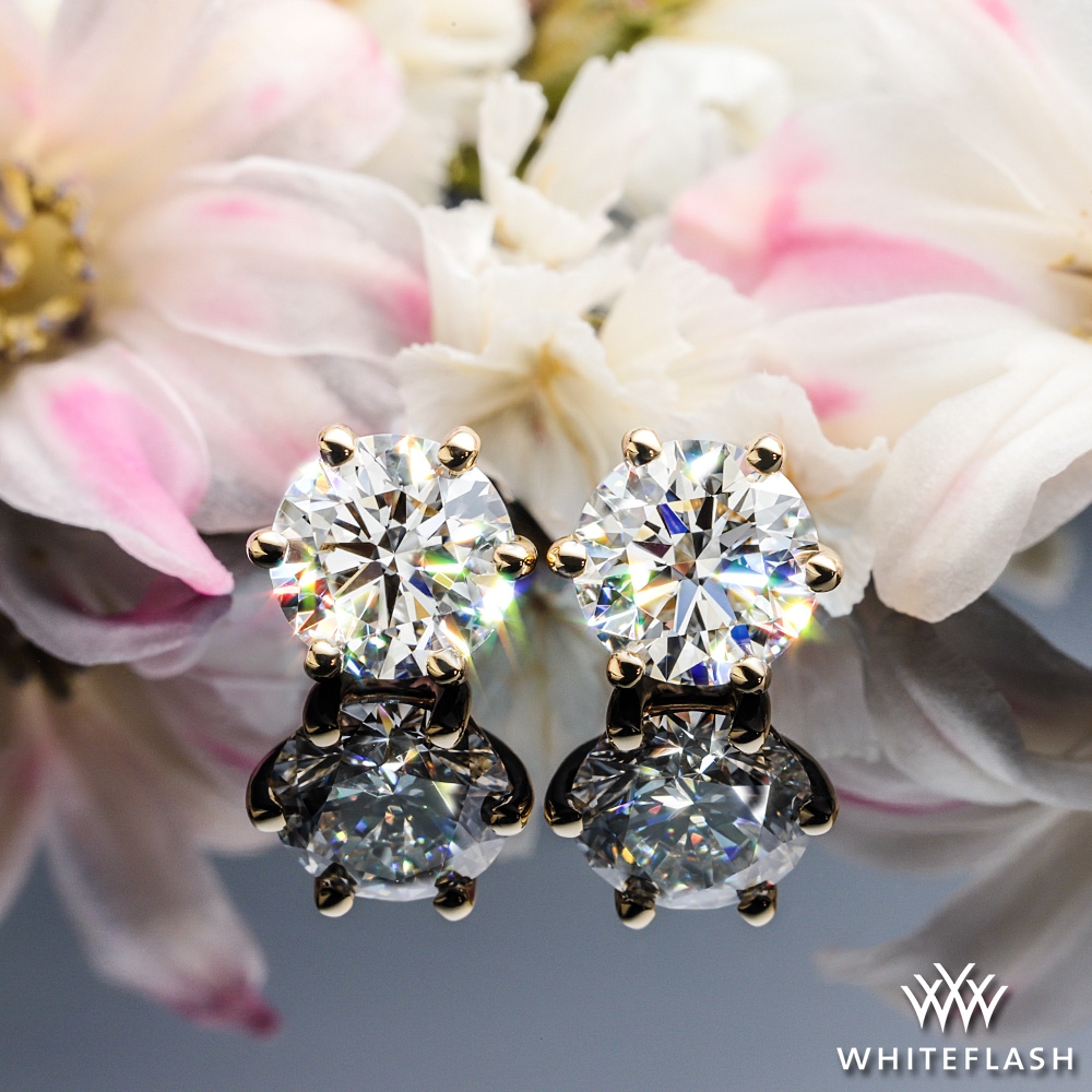 14k Yellow Gold 6 Prong Martini Diamond Earrings