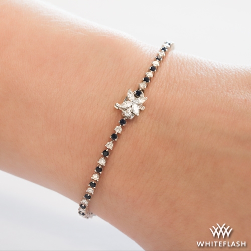 Platinum Alternating Blue Sapphire and Diamond Tennis Bracelet