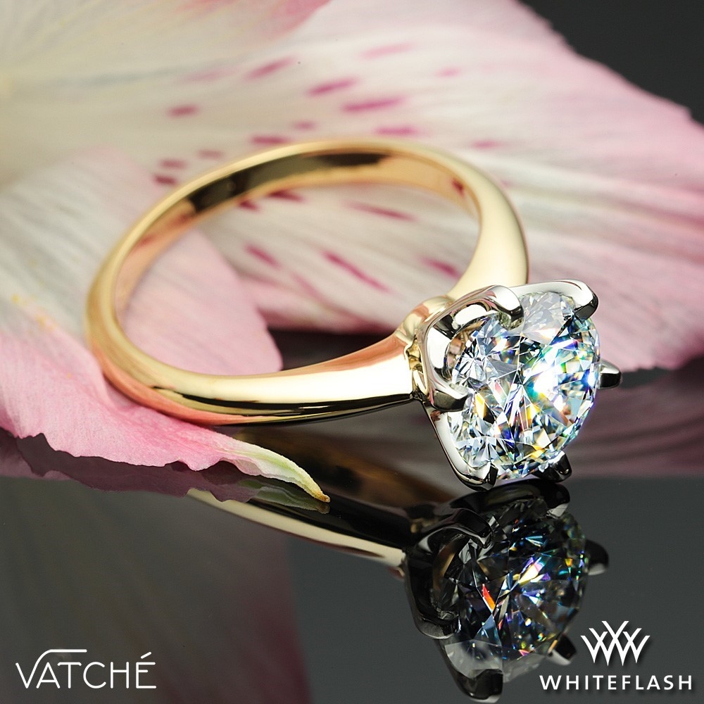 18k YG/PT Head Vatche U-113 6-Prong Solitaire Engagement Ring