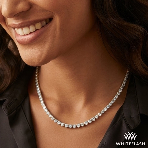 14k White Gold Three Prong Full Eternity Diamond Tennis Necklace