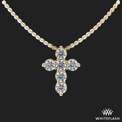14k Yellow Gold Timeless Six Stone Cross Diamond Pendant