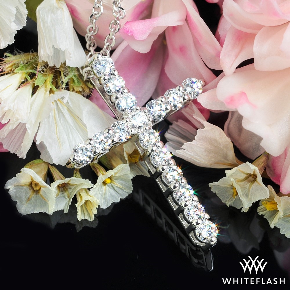 14k White Gold Timeless Cross Diamond Necklace