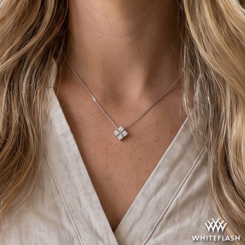 14k Yellow Gold Four Stone Clover Diamond Pendant