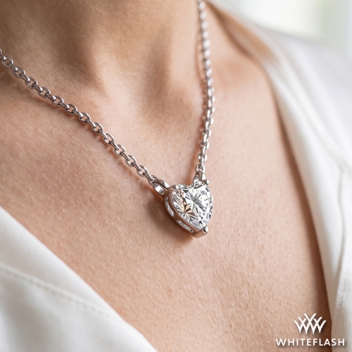 14k White Gold Solitaire Heart Diamond Pendant