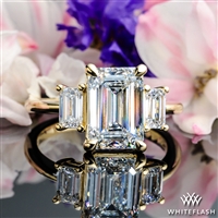 Custom Vendor 3 Stone Emerald Engagement Ring with Lab Created Emerald Diamond Side Stones