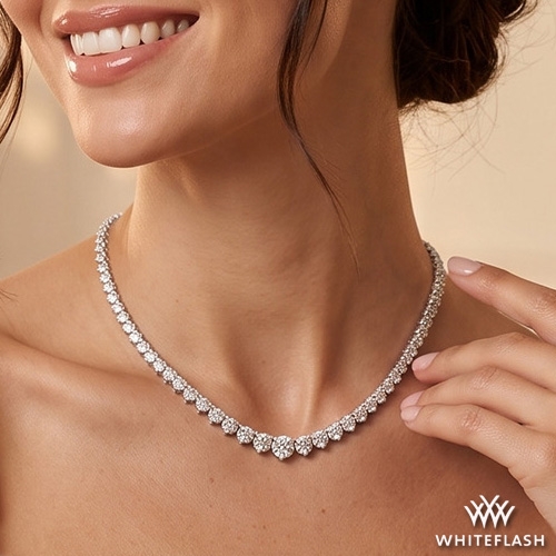14k Rose Gold Three-Prong Graduated Diamond Tennis Necklace