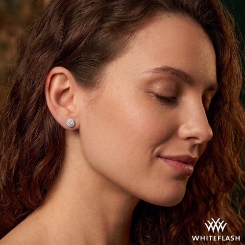 14k Yellow Gold Halo Diamond Stud Earrings
